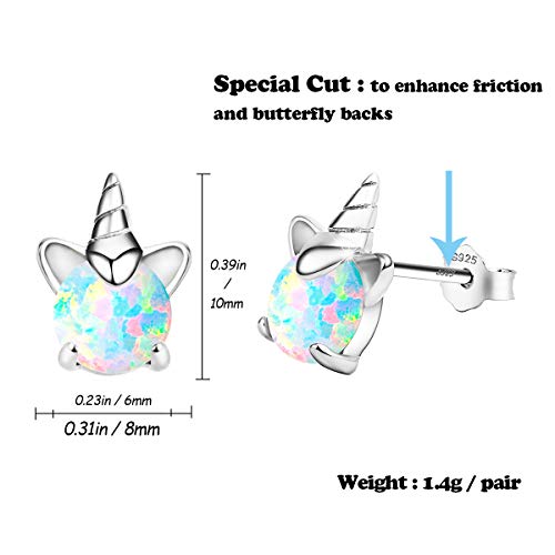 Arskro ESOSLU-WD-WT Unicorn Earrings, Opal Earrings Arskro S925 Sterling Silver Hyperallergic Stud Earring White Gold Flat Animal Ear Studs Jewelry Gifts thumb #5