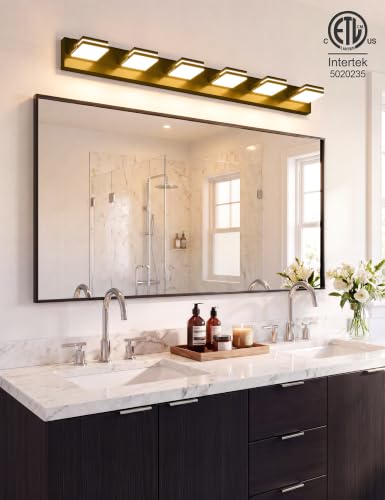 Image of VOLISUN 6 Light Bathroom Vanity Light, 41.8 inch Dimmable Bathroom Light Fixtures Over Mirror, 5 Color Temperatures, 180Rotatable Head, Black LED Vanity Lights for Bathrooms-ETL Certificated