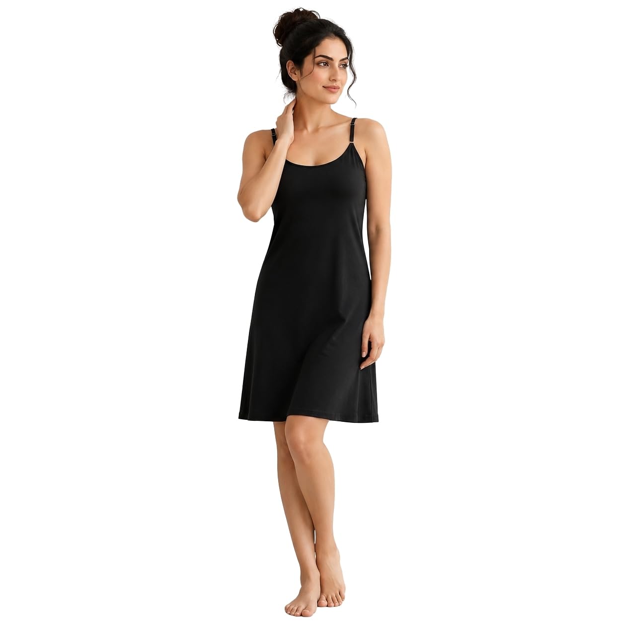 Women's Knee Length Cotton Camisole Nighty Slip | Soft Breathable Sleeveless Night Dress | Adjustable Shoulder Straps | Comfortable Lounge and Sleepwear-image-25