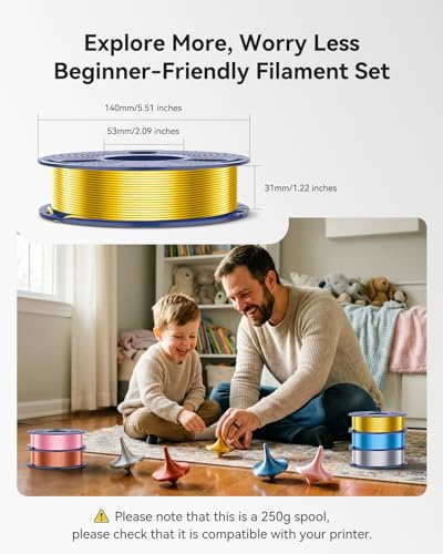 Image of 250g Silk PLA+ Filament 1.75mm Bundle, SUNLU 3D Printer Filament Glossy, Smooth Silky Surface, 250g Spool, 8 Rolls, Gold+Silver+Red+Bronze+Copper+Blue+Pink+Orange
