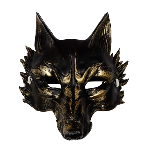 L'VOW Skeletal Wolf Masks Adult Half Face Anubis Mask Party Animal Skull Mask Halloween Werewolf Cosplay Costume Masquerade Accessories(GoldBlack)