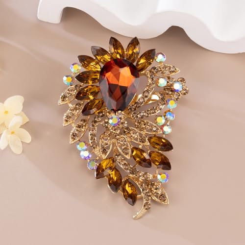 Image of SELOVO Big Large Flower Statement Brooches Pins Scarf Decoration Gold Tone