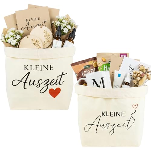2 Stück Kleine Auszeit Geschenk Kleine Auszeit Korb Geschenktüte aus Baumwolle und Leinen Wellness Geschenke für Frauen Entspannende Gesundheit Geburtstag Jubiläum Freundin Geburtstag Valentinstag