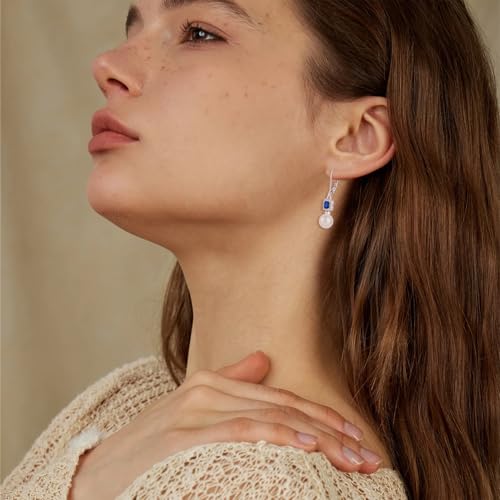 Pearl Drop Earrings Dangling 925 Sterling Silver Emerald Cut Leverback Earrings Birthstone Jewelry for Women2