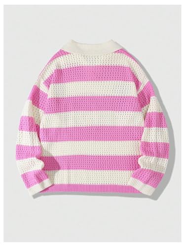 Men's Striped Crochet Sweaters Y2K Hollow Out Long Sleeve Knit Baggy Pullover Sweater2