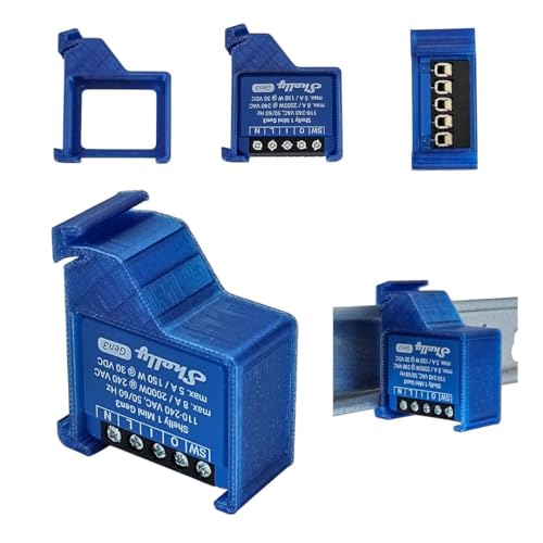 Supporto per guida per guida a sbuffi blu adatto per Shelly 1 Mini Gen3 – apertura inferiore
