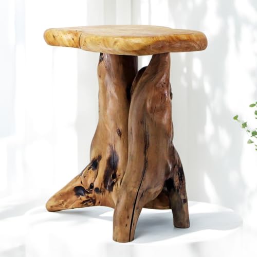 WELLAND Solid Wood Pedestal End Table, 19' H Rustic Accent Table