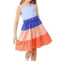 Little Bitty Vestido feminino alças finas verão rodado evasê boho arco-íris praia férias festa vestido de verão cami tamanho 2-6T, Vestido de alças finas arco-íris, 5-6 Anos
