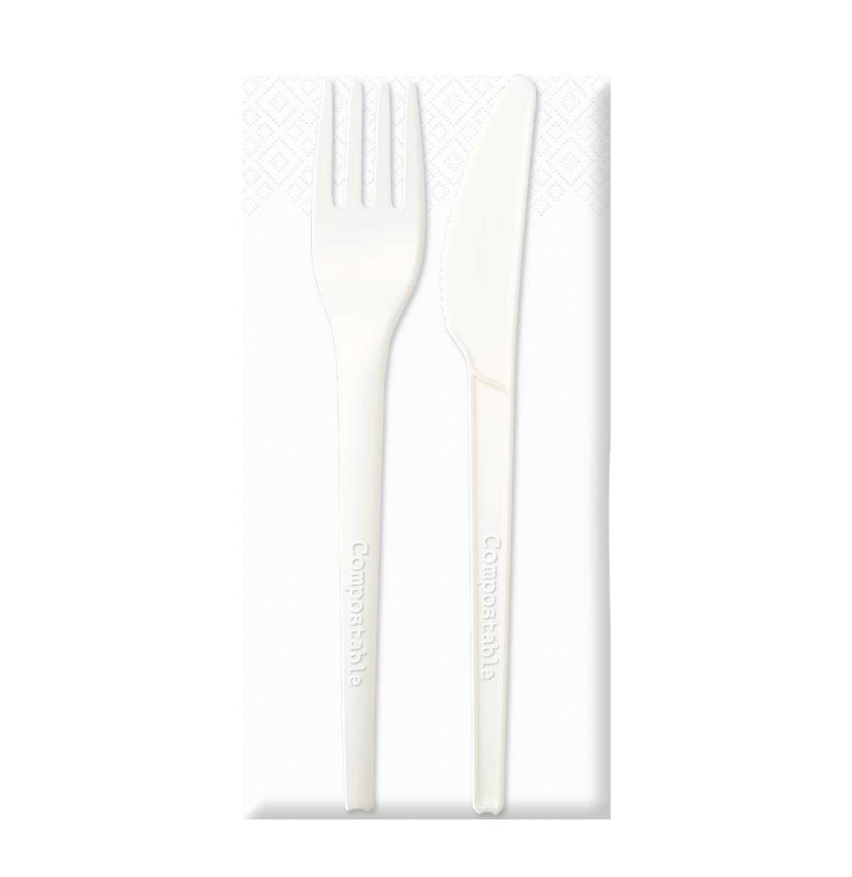 Set Posate Biodegradabili Set Compostabile Monouso di forchetta e coltello con tovagliolo (500)