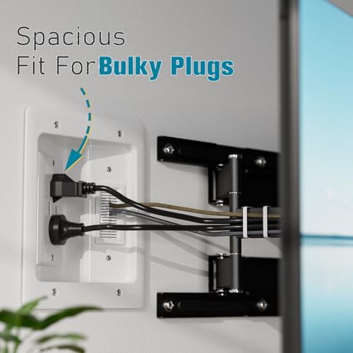 Image of TV Cord Hider for Wall Mounted TV, in-Wall Cable Management Kit, Outlet Box- Dual Outlet Cord Hider with TypeC /USB Power Port & Low Voltage Support, Includes Drywall Saw, Template & Extension Cable