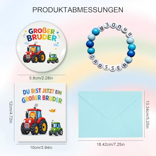 Großer Bruder Geschenk Geburt Set Mit Traktor Karte Armband Und Anstecknadel Bruderherz Überraschung Zur Familienzuwachs Feier Geschenk Für Bruder