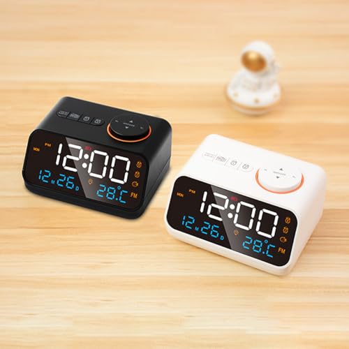 Cyfrowy budzik z dużym wyświetlaczem LED, ściemniacz 0-100, radio FM, minutnik, urządzenie dźwiękowe, podwójny termometr, dla dorosłych, seniorów
