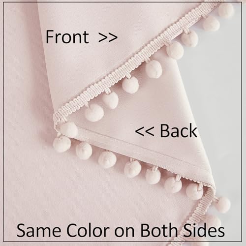 Image of Treatmentex Pink Half-Blackout Curtains 54 inch Pink Pompoms Curtain Panels for Nursery Room Darkening Thermal Curtain Drapes for Baby Girls Rod Pocket 2pcs