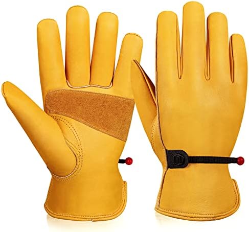 OZERO Leather Work Gloves for Men: X-Large 1 Pair Cowhide Leather Working Gloves for Driving Heavy Duty Mechanix Ranch - Women Gardening Leather Glove