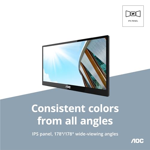 Image of AOC 16T3EA 16'' Class USB-C Ultra-Slim Portable Monitor with IPS Panel, Full HD 1920x1080 Resolution, Built-in kickstands for Portrait /Landscape View, PC /MacBook, VESA Mount, Carrying Bag Included
