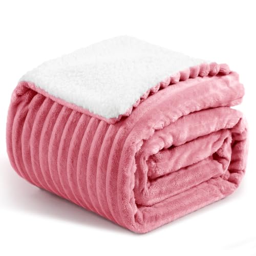 Aisbo Dicke Cord Sherpa Decke Rosa - Warme Kuscheldecke Flauschig 130x150 cm Winter Plüsch Kuscheldecken als Sofadecke Couchdecke Überwurf… – Ansicht 1