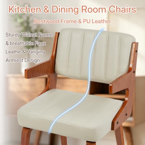 Image of Dining Chairs Set of 4,Mid Century Modern Walnut Kitchen Chairs,Beige