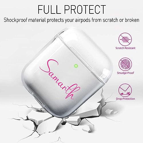 Image of MITZVAH Custom Name Personalised Airpod 2 Case for Airpods 1st and Airpod 2nd Generation Case Cover, Customized Airpods 2 Transparent case with Keychain (Simple Name-Pink)