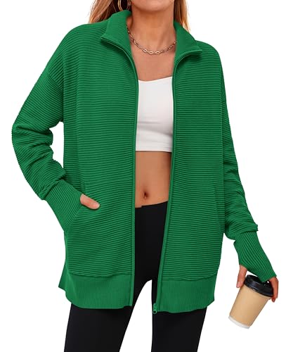 Image of PRETTYGARDEN Womens Long Sleeve Zip Up Ribbed Cardigan Sweaters