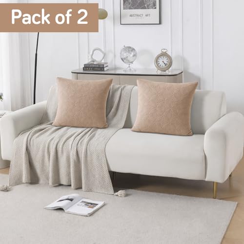 Image of HOKIPO 100% Leakproof Quilted Cushion Cover for Sofa 22x22 Inches, Set of 2, Swiss Coffee (AR-6281-CML*2)