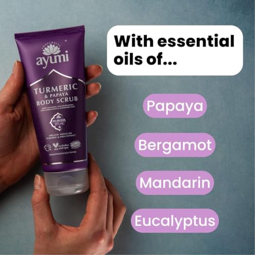 Ayumi Turmeric Body Scrub | Brightening Body Scrub with Papaya Extract | Revitalises Dull & Dehydrated Skin | Hydrating Cleanser with Argan Oil | Scrub for Women & Mens Skincare Rituals |200 ml - Image 4