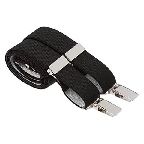 Black Quality Plain Skinny Slim 2.5cm Trouser Braces Elastic Adjustable Length Strong Silver Clips XL Available (Black, Standard (44 Inches Long)) Cover