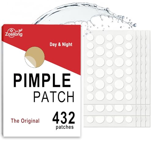 Zosilong 432 Unsichtbare Pickel Patch für Alle Hauttypen (Wasserdicht & Atmungsaktiv), Hautfreundliches Material, Pimple Patches für Tag- und Nachtanwendung, Pickelpatches für das Gesicht, 9 & 12 mm