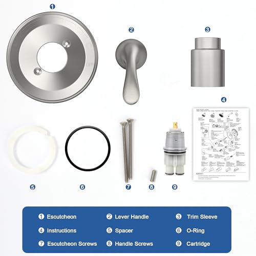 Replacement for D Faucet Classic 13 Series Single-Function Shower Valve Trim Kit, Shower Handle, Brushed Nickel Shower Trim Kit T13020-SS (RP46074 Cartridge Included, Valve Not Included) by KANDENT - Image 6