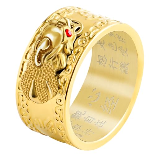 HJ HUAJ Feng Shui Ring Feng Shui PiXiu Mantra Ring PiXiu Rings Amulet Lucky Wealth Buddhist Jewelry Adjustable Ring