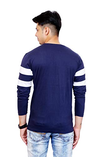 Image of Men's Cotton Full Sleeves Round Neck Casual T-Shirt (Blue)