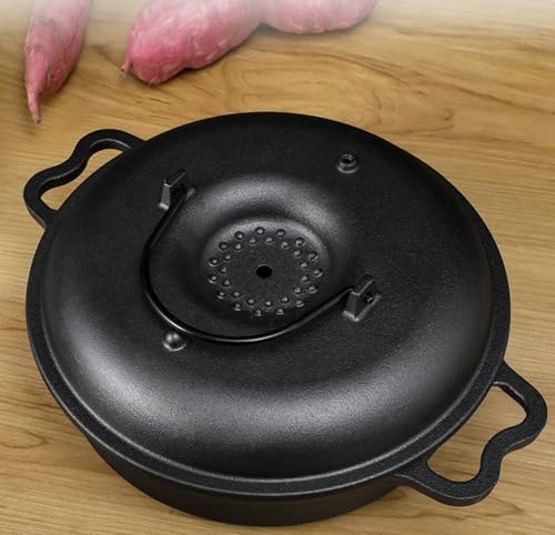 Haruze 焼鍋 焼き芋器 石焼きいも器 両手鍋 多機能鋳鉄鍋 ローストサツマイモ鍋 鋳鉄製 コーティングなし ノンスティックフライパン ローストポテト トウモロコシ 栗対応 IH ガスコンロ対応 速い熱伝導 頑丈 耐久性 キッチン 家庭用 業務用 アウ