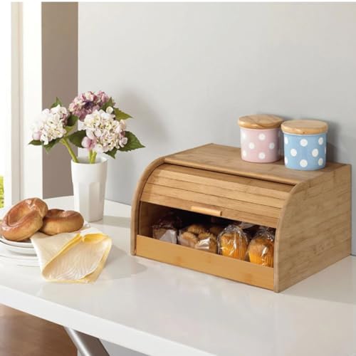 Porta Pão De Bambu Com Tampa Retrátil Cesta Ecológica Para Pães E Bolos