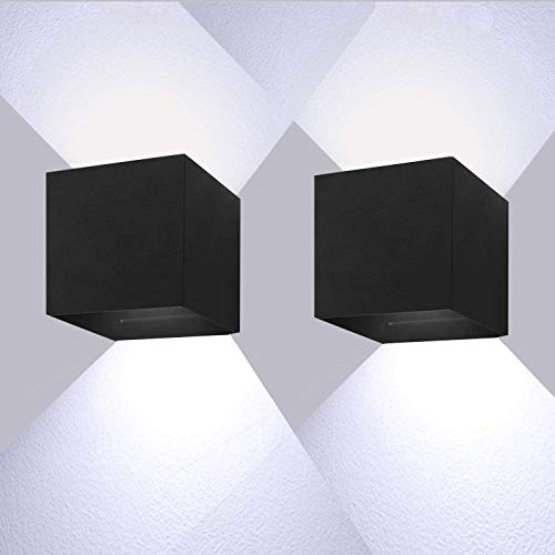 Applique Murale Interieur 12W Etanche IP65 Réglable Lampe Up Down Design 6000K Lot de 2(Noir)