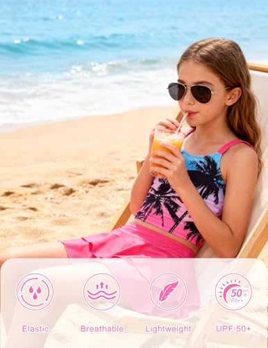 Image of ALISISTER Girls Tankini Swimsuit Two Piece Bathing Suits Summer Beach Swimwear with Shorts for 7-12 Years