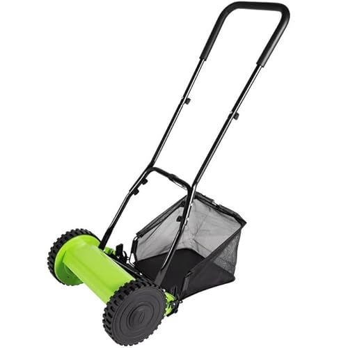 CHUNTAO 12-Inch(30.5cm) Manual Push Reel Lawn Mower, Walk-Behind Cordless Grass Cutter with Grass Collection Bag for Garden, Yard, Lawn Care