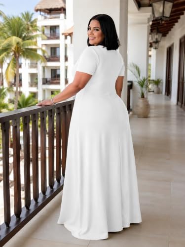 Image of PinkPatty Women's Plus Size Maxi Dresses Short Sleeve Sundress Summer T-Shirt Beach Long Dress with Pockets