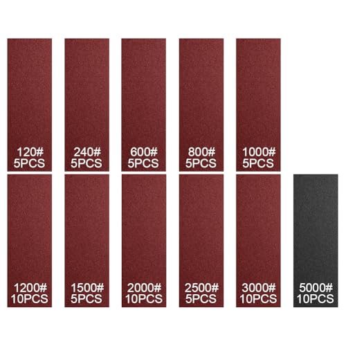 URAQT Profi Schleifpapier Set, 131 Stück Nass und Trocken Sandpapier mit 90x30 mm Schleifklotz, Körnung 40/60/80/100/120/150/180/240/320/400/600/800/1000, für Holz, Metall, Auto, Lack, Stein, Glas