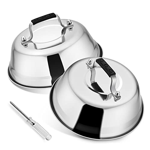 Herogo Cheese Melting Dome, 2 Pieces Stainless Steel Burger Cover with Plastic Handle, Burger Bell for BBQ, Kitchen, Steak, Cheese, Grill & Teppanyaki, Durable & Dishwasher Safe, 17 x 6 cm