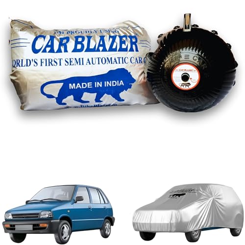 Image of CARBLAZER Portable & Semi-Automatic Full Body Car Covers: Heavy Duty Device| Anti-Theft| Dust & Scratch Proof | Water & Wind Resistant|Custom Fit| Dual-Side Cover, Compatible for Maruti Suzuki 800