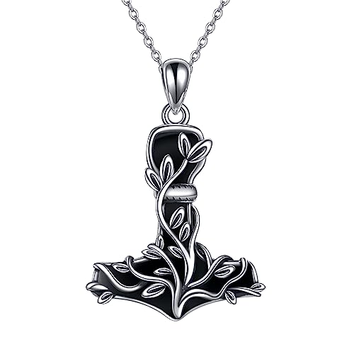 Thor Hammer Necklace 925 Sterling Silver Mjolnir Tree of Life Pendant Necklace Viking Vegvisir Jewelry for Women wife Mom
