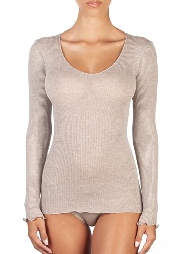 EGI ® Camiseta de Manga Larga con Cuello en V de Lana de Lujo. Fabricado en Italia., Noce, L/XL