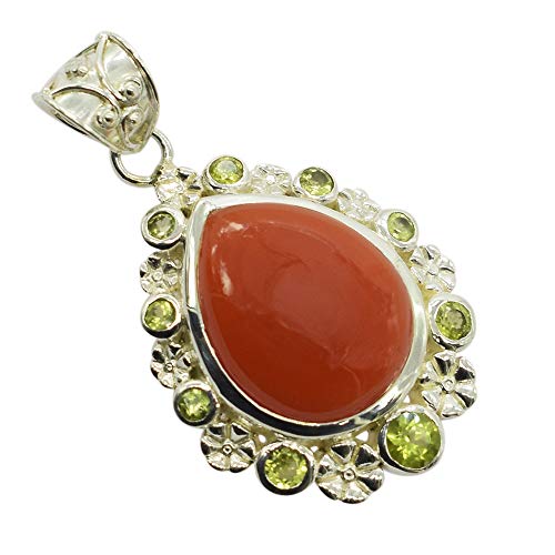 Bijou tendance argent sterling 925 pendentif cornaline orange collier
