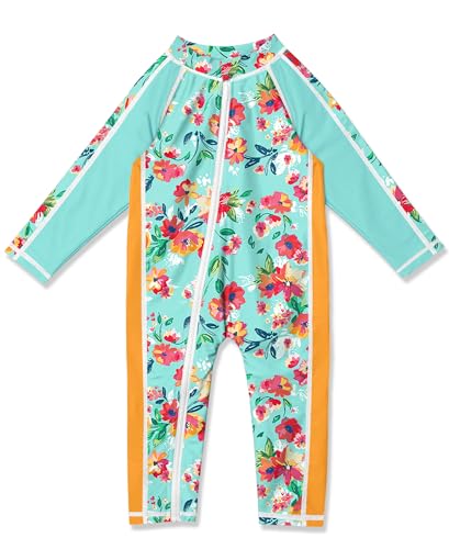 BesserBay Infant Girls UPF 50+ Long Sleeve Zipper Swimwear Cute Floral Quick Dry One Piece Swimsuit 18-24 Months