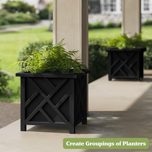 Pure Garden Lattice Design Planter Box - 15.5" D x 15.5" W x 16.5" H - Square Decorative Outdoor Flower or Plant Pot - Front Porch, Patio, and Garden Decor (Black) by Pure Garden - Image 4
