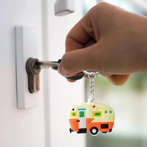 AOEVUIR 2 Pcs Schlüsselanhänger Wohnwagen Camper Schlüsselanhänger Wohnmobil Deko Retro Reiseanhänger Zubehör RV Campervan Geschenk Charm