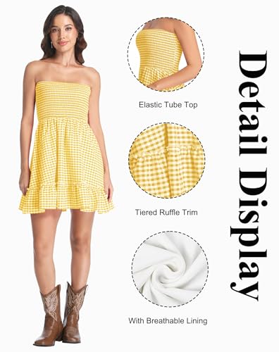 Image of Tsher Tube Top Dress for Women Summer Solid Strapless Mini Dresses Off The Shoudler Ruffle Beach Cover Sundress