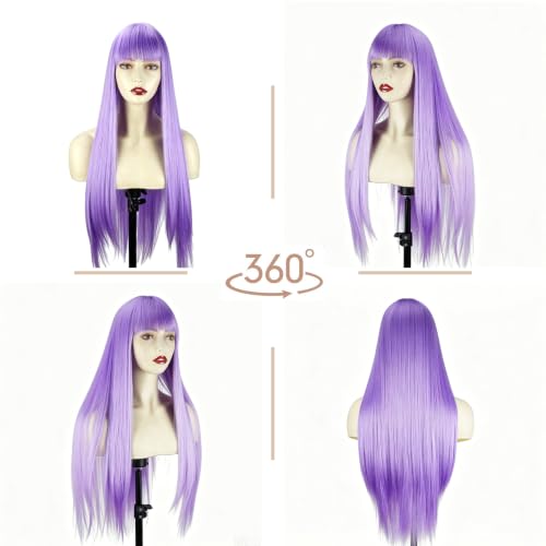 COOINEADER Light Purple Long Straight Wig with Bangs for Women(26Inch) — view 3