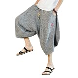 [foveitaa] アラジンパンツ サルエルパンツ ワイドパンツ メンズ 七分丈 ガウチョ ズボン 夏服 エスニック ボトムス 幅広ゴム 調整紐 快適 部屋着 ダンス クロップド シンプル オシャレ grey XL