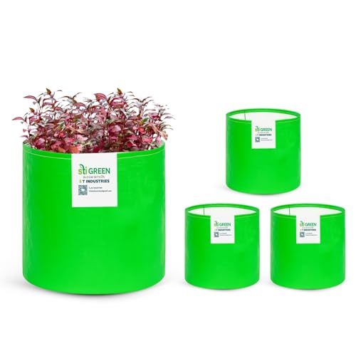 Image of HDPE Grow Bags for Plants 6X9 Inch (Pack of 4) | 260 GSM Heavy Duty UV-Protected Round Green Colour Plant Bags for Terrace and Vegetable Gardening | Strong & Reusable|