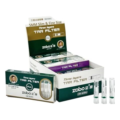 ZOBO Slim Size Disposable Cigarette Filters Three-Layer Microporous Multi-Filtering to Reduce Tar and Smoke Stains (120 Per Pack) Elegant and Stylish Design, Suitable Fine Cigarettes (5mm) Cover